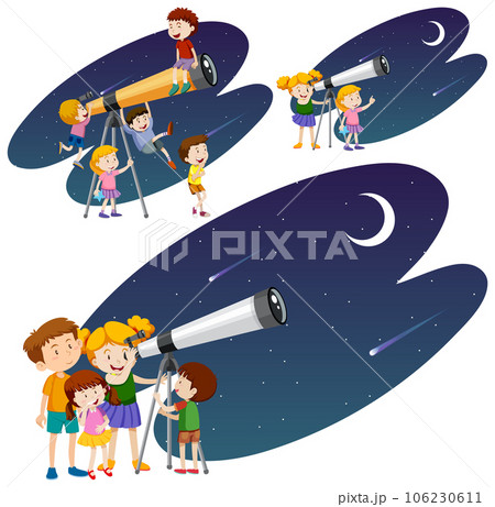 Playful Children Using Telescopes Vector Collection 106230611