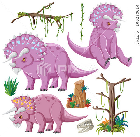 Dinosaur and Nature Elements Vector Collection 106230614