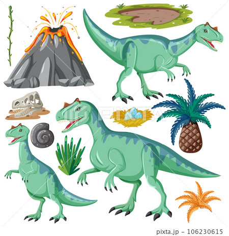 Dinosaur and Nature Elements Vector Collection 106230615