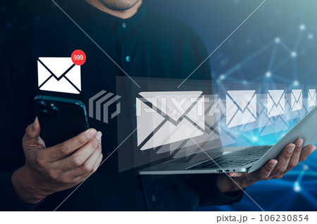 Businessman open the email message from smart phone. Information technology and network concept. 106230854