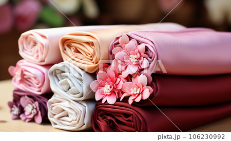 Rolls of cotton fabrics of different colors. Ai-generated 106230992