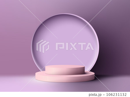 3D Pink Podium with Purple Circles Background 106231132