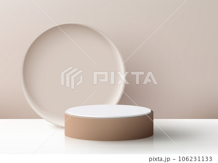 3D Brown and White Podium with Beige Circles Background 3D Brown and White Podium with Beige Circles Background 106231133