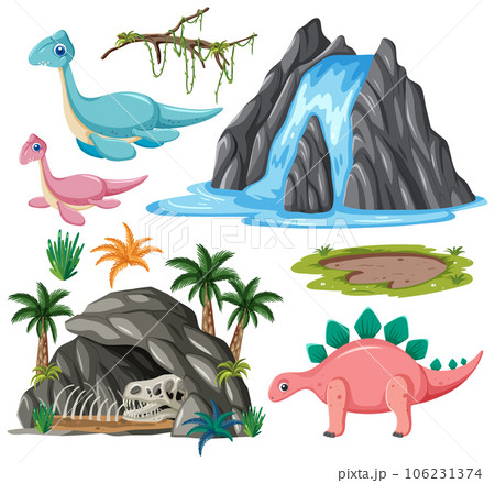 Dinosaurs and Natural Elements Vector Collection Dinosaurs and Natural Elements Vector Collection 106231374