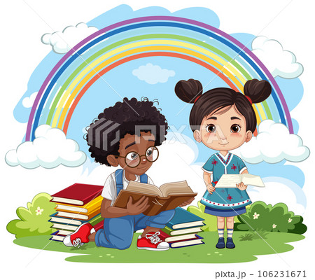 Friends with diffrent race study in the park 106231671