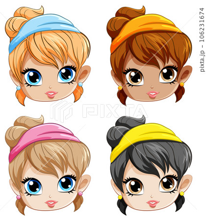 Cute girl cartoon character wearing headband 106231674