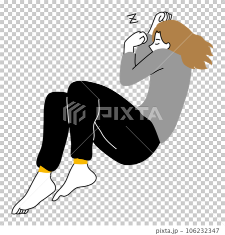 一個女人蜷縮起來睡覺 106232347