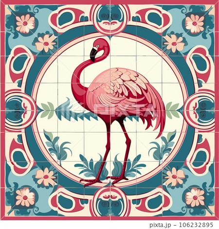 Flamingo in retro style. Vector illustration in vintage style. 106232895