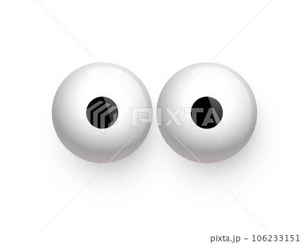 Toy eyes vector illustration. Wobbly plastic open eyeballs of dolls looking, crazy round parts with black pupil isolated on white background Toy eyes vector illustration. Wobbly plastic open eyeballs of dolls looking, crazy round parts with black pupil isolated on white background 106233151