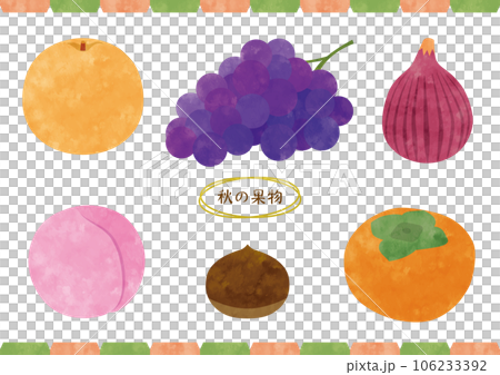 手描き風秋の果物のかわいいイラスト素材 106233392