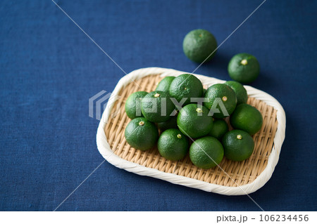 ざるに持った酢橘 徳島県産 ざるに持った酢橘 徳島県産 106234456