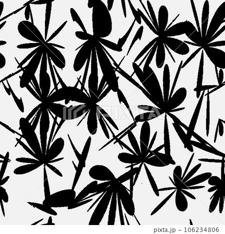 Black and white floral seamless pattern. Elegant botanical spring flowers. Hand drawn fabric, gift wrap, wall design. Nature ornament for textile. Black and white floral seamless pattern. Elegant botanical spring flowers. Hand drawn fabric, gift wrap, wall design. Nature ornament for textile. 106234806