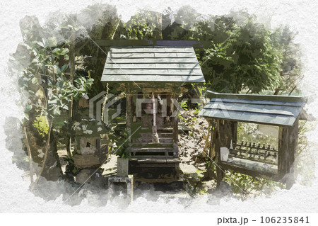水彩画風　若桜宿　若桜神社　江嶋神社分社　鳥取県八頭郡若桜町 106235841