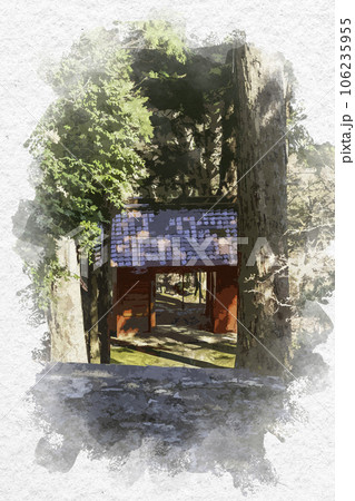 水彩画風　若桜宿　若桜神社　随身門　鳥取県八頭郡若桜町 106235955