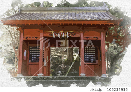 水彩画風 若桜宿 若桜神社 随身門 鳥取県八頭郡若桜町 水彩画風 若桜宿 若桜神社 随身門 鳥取県八頭郡若桜町 106235956