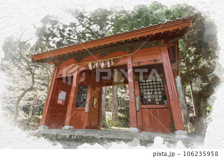 水彩画風　若桜宿　若桜神社　随身門　鳥取県八頭郡若桜町 106235958