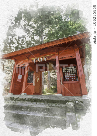 水彩画風　若桜宿　若桜神社　随身門　鳥取県八頭郡若桜町 106235959