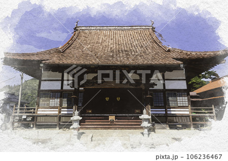 水彩画風　若桜宿　蔵通り　寿覚院　本堂　鳥取県八頭郡若狭町 106236467
