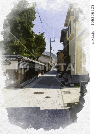 水彩画風　若桜宿　蔵通り　鳥取県八頭郡若桜町 106236525