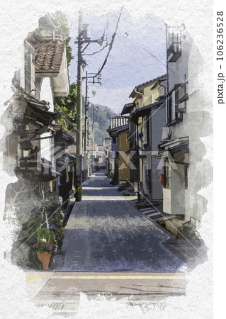 水彩画風　若桜宿　蔵通り　鳥取県八頭郡若桜町 106236528