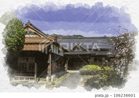 水彩画風 若桜宿 蔵通り 蓮教寺 本堂と妙見堂 鳥取県八頭郡若桜町 水彩画風 若桜宿 蔵通り 蓮教寺 本堂と妙見堂 鳥取県八頭郡若桜町 106236601