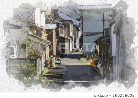 水彩画風　若桜宿　鳥取県八頭郡若桜町 106236608
