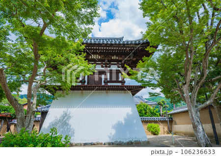 5月の奈良 新緑に包まれた新薬師寺の鐘楼 5月の奈良 新緑に包まれた新薬師寺の鐘楼 106236633