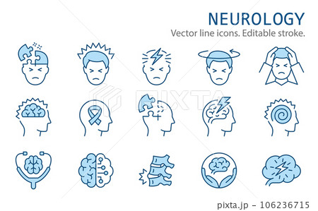 Neurology flat icons, such as brain tumors, dementia, multiple sclerosis, epilepsy and more. Editable stroke. Neurology flat icons, such as brain tumors, dementia, multiple sclerosis, epilepsy and more. Editable stroke. 106236715