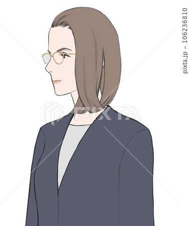 仕事ができそうな中年女性（真顔・眼鏡）のイラスト素材 [106236810