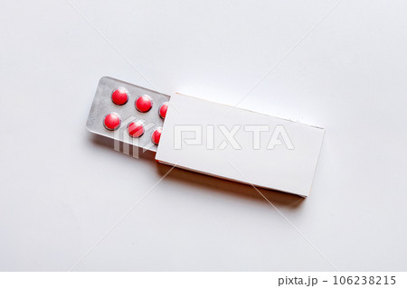 Blank White Product Package Box Mock-up. Open blank medicine drug box with blister top view Blank White Product Package Box Mock-up. Open blank medicine drug box with blister top view 106238215