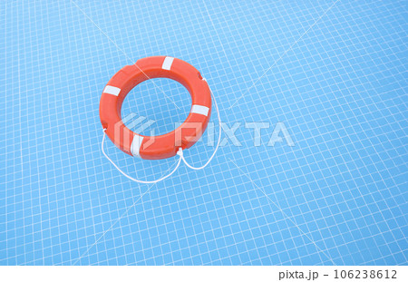 Orange lifebuoy lying on water in swimming pool closeup 106238612