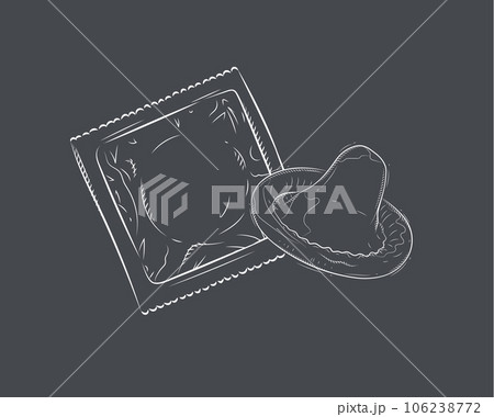 Composition of packed and unpacked condom black 106238772