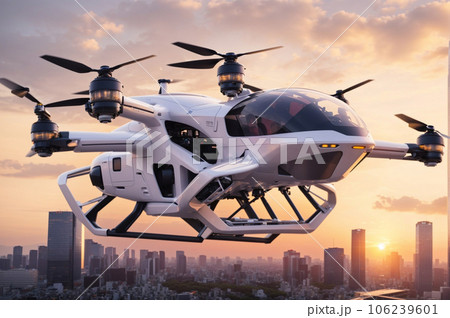 空飛ぶ車　ドローン　AI生成画像 106239601