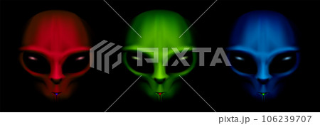 Alien red green blue faces set in dark 106239707