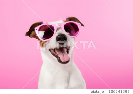 Funny dog with sunglasses on pink background. Jack Russell Terrier. 106241395