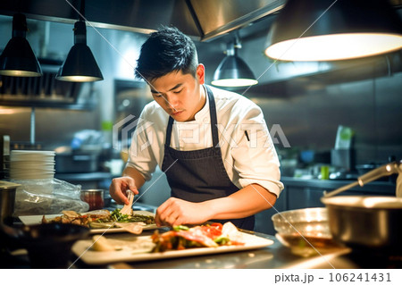 厨房で料理する真剣なシェフ 厨房で料理する真剣なシェフ 106241431