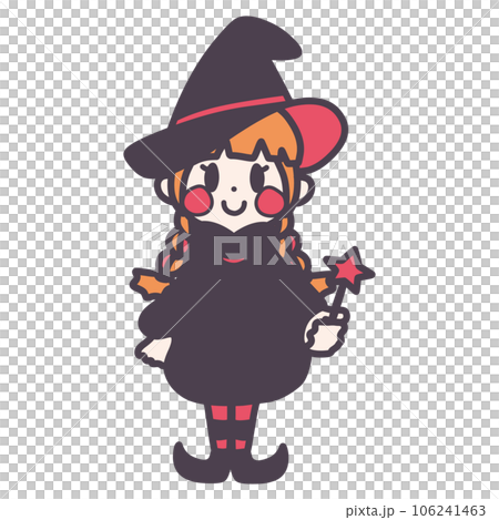 Color illustration of a cute witch girl smiling - Stock