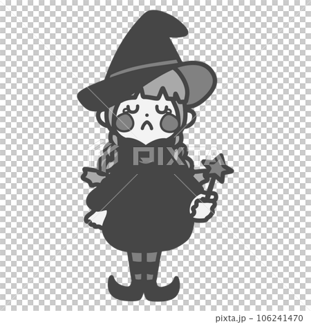 Monochrome illustration of sad cute witch girl Monochrome illustration of sad cute witch girl 106241470