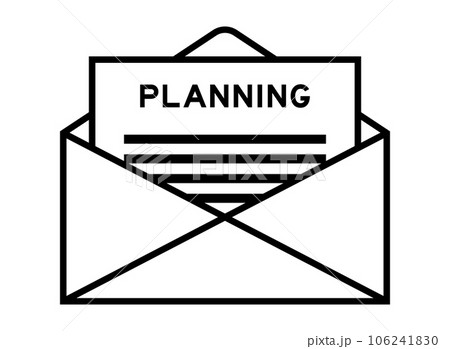Envelope and letter sign with word planning as the headline 106241830