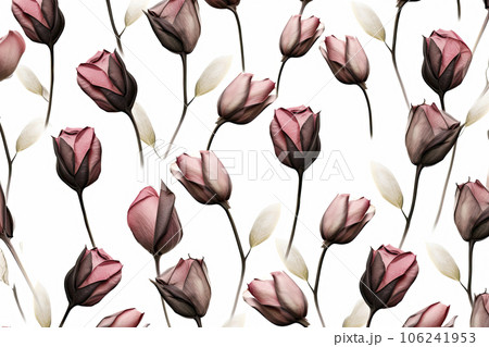 Rosebuds Seamless photo pattern in minimal style on white background 106241953