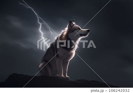 雷鳴轟く狼 AI画像 雷鳴轟く狼 AI画像 106242032