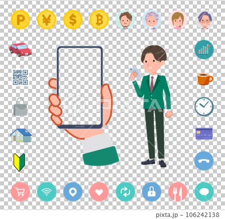 一組西裝外套男學生看著智能手機屏幕 一組西裝外套男學生看著智能手機屏幕 106242138