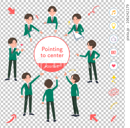A set of blazer male students pointing in various directions A set of blazer male students pointing in various directions 106242179