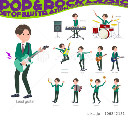 ロックンロールやポップミュージックを演奏するブレザー男子学生のセット ロックンロールやポップミュージックを演奏するブレザー男子学生のセット 106242181