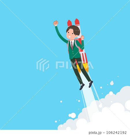 ロケットジェットで飛び立つブレザー男子学生のセット 106242192