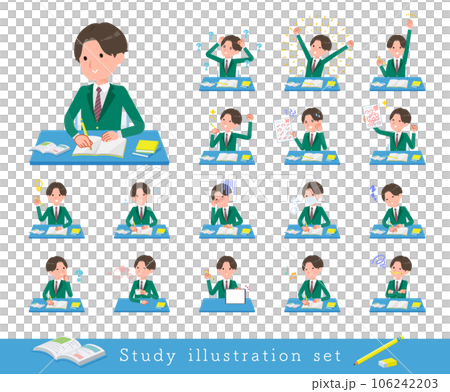勉強に関するブレザー男子学生のセット 106242203