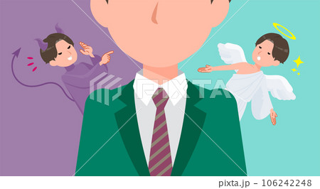 天使と悪魔の間で葛藤するブレザー男子学生のセット 106242248