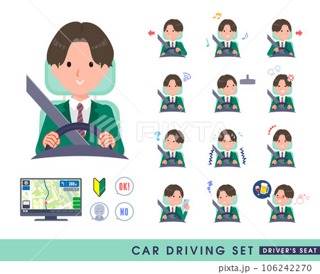 車を運転するブレザー男子学生のセット 106242270