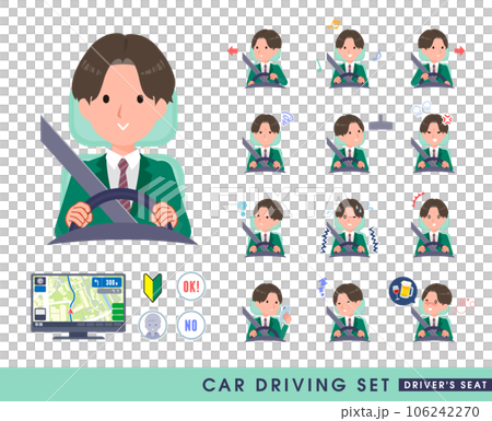 Set of blazer male student driving a car Set of blazer male student driving a car 106242270