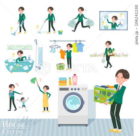 掃除や洗濯など家事に関するブレザー男子学生のセット 106242280